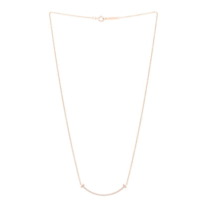 Tiffany 18K Rose Gold Diamond Small T Smile Pendant Necklace 3 of 5