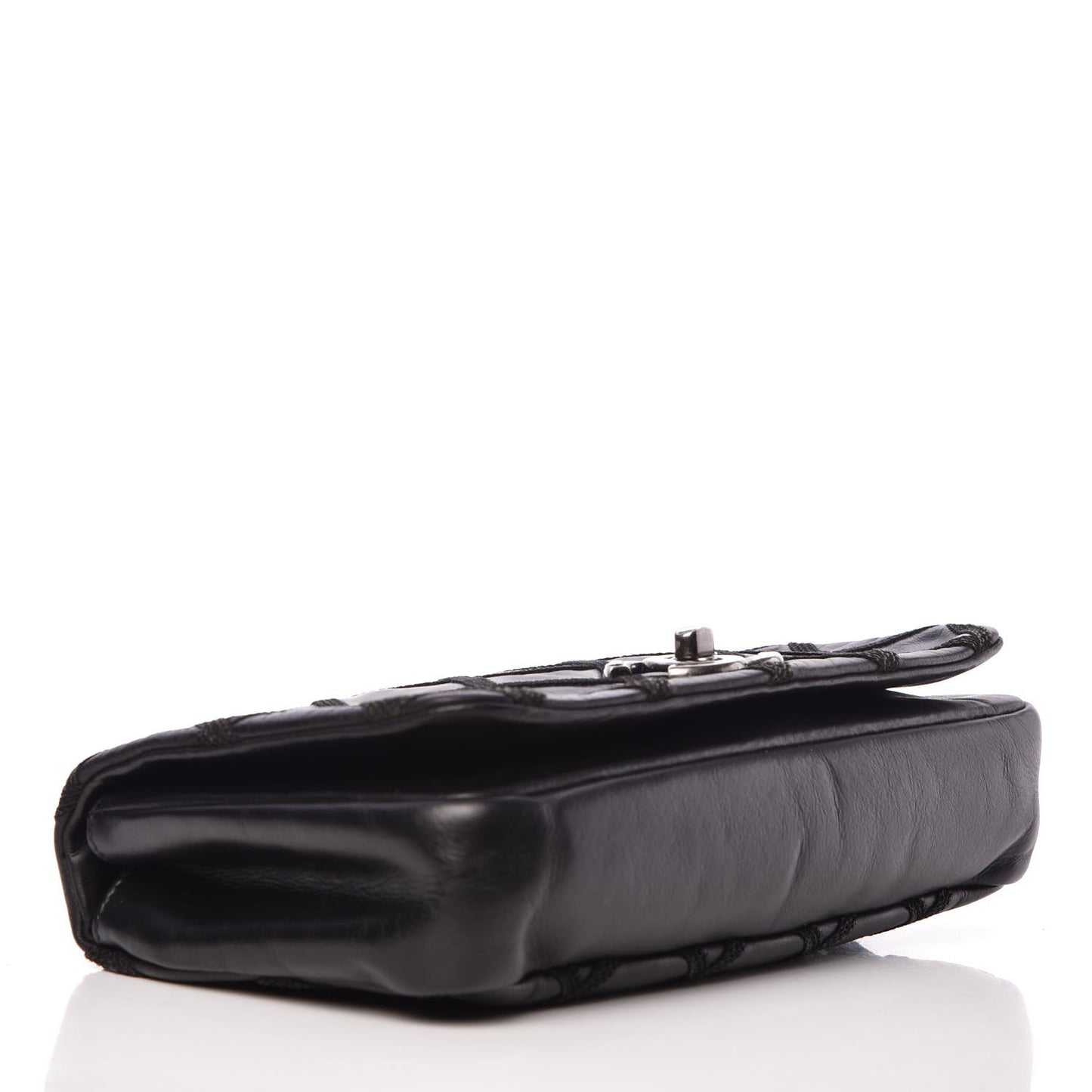 Calfskin Diamond Embroidered Medium Flap Black