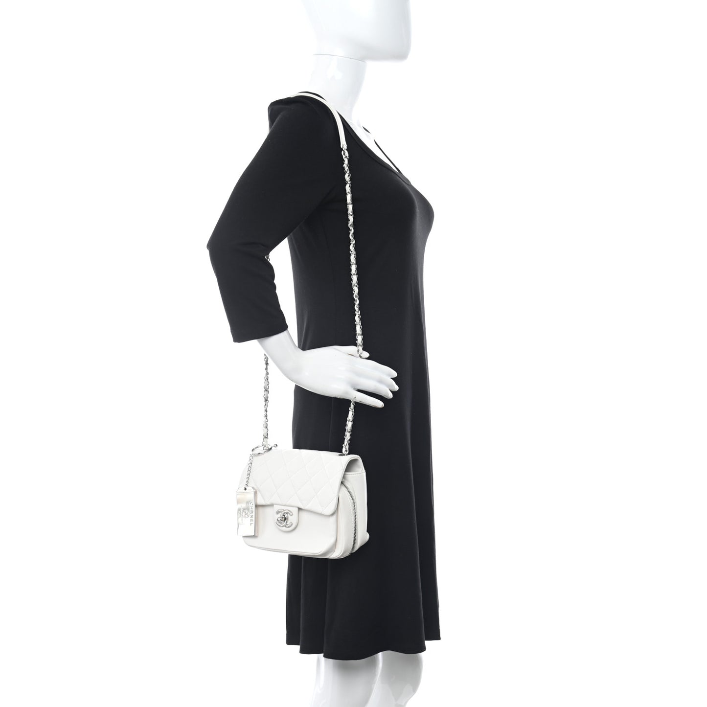 Aged Calfskin Quilted Express Zip Around Flap White