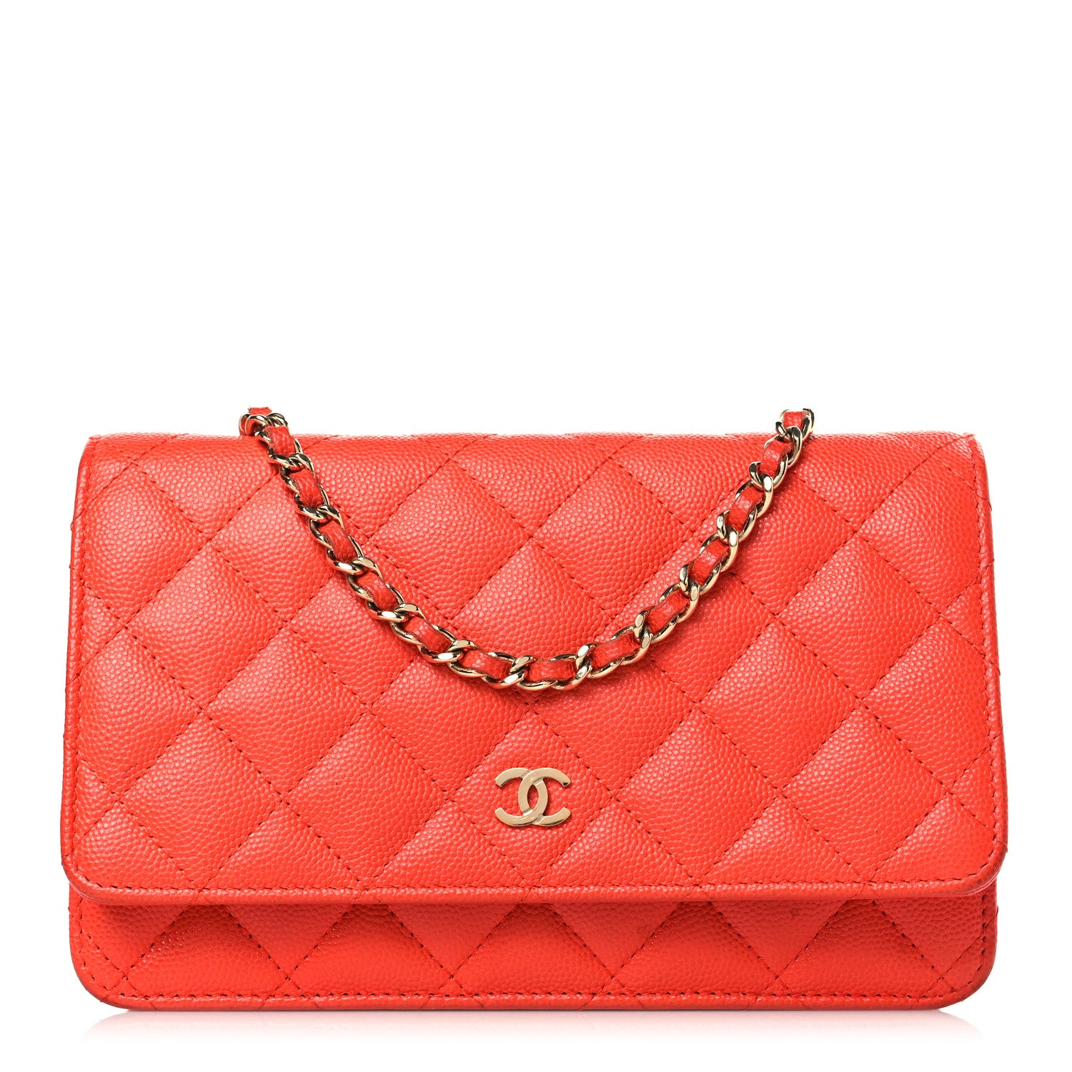Chanel Caviar Quilted Wallet on Chain WOC Orange 1 of 12