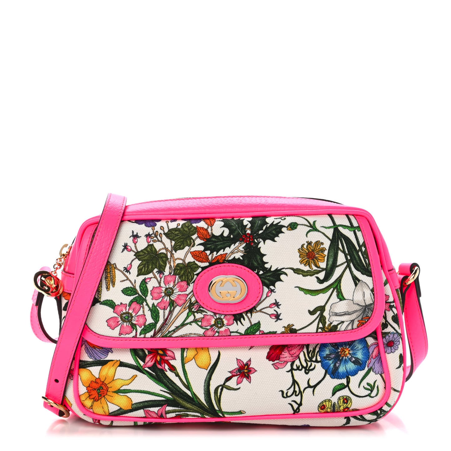 Canvas Flora Floral Shoulder Bag White Fuchsia Fluo