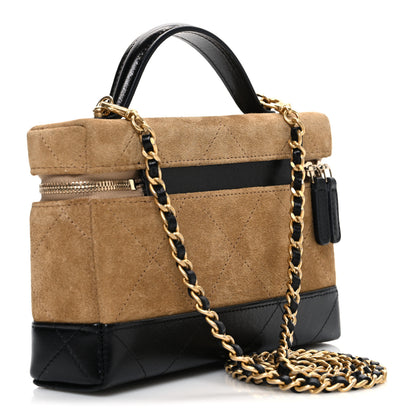 Chanel Suede Calfskin Shiny Lambskin Quilted Top Handle Slim Vanity Case With Chain Beige Black 3 of 11