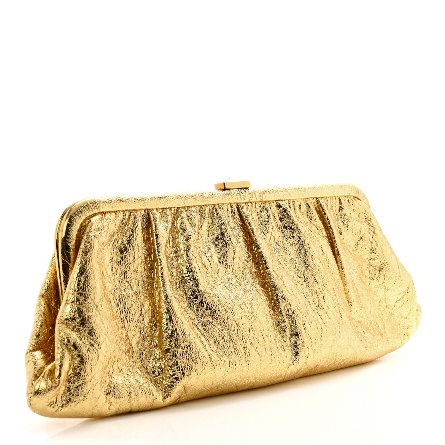 Balenciaga Metallic Textured Calfskin Logo XL Cloud Clutch Gold 3 of 9