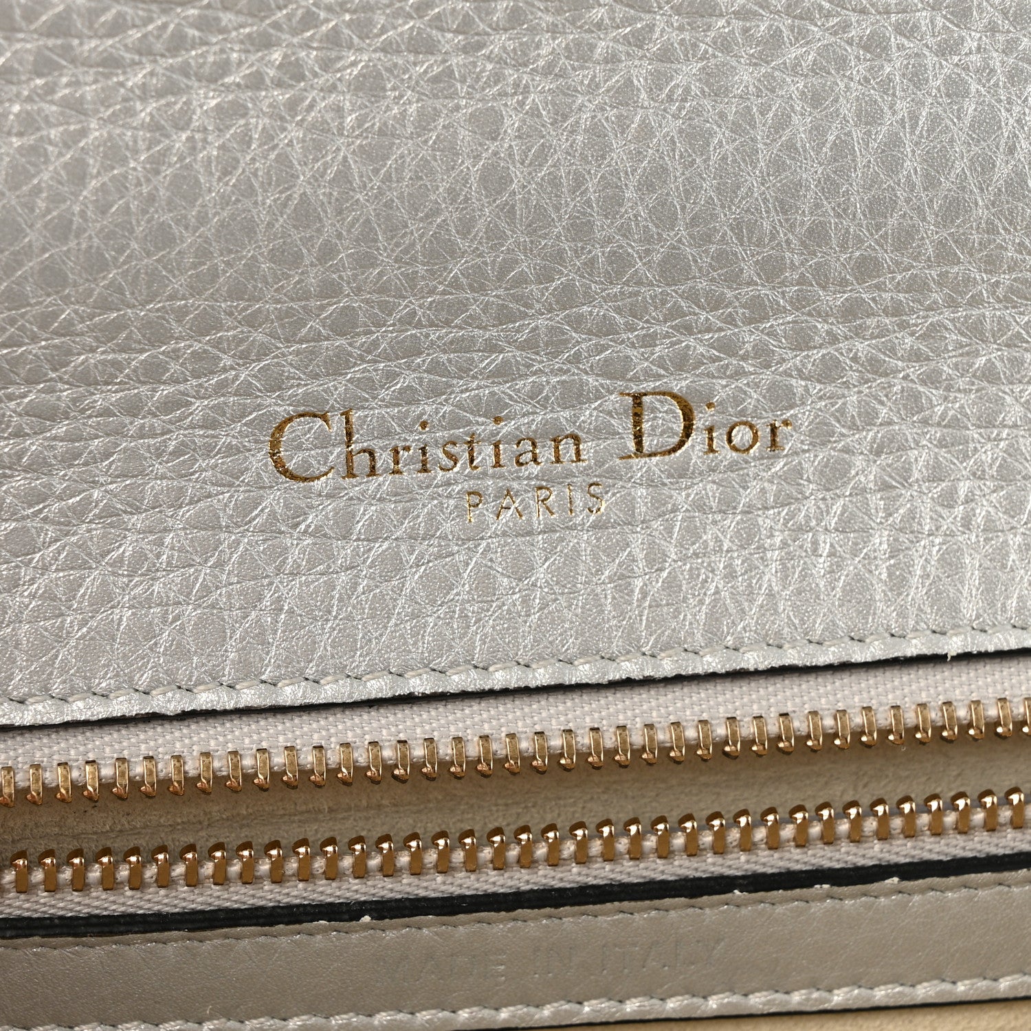 Christian Dior Metallic Grained Calfskin Diorama Wallet on Chain Pouch Silver 6 of 13
