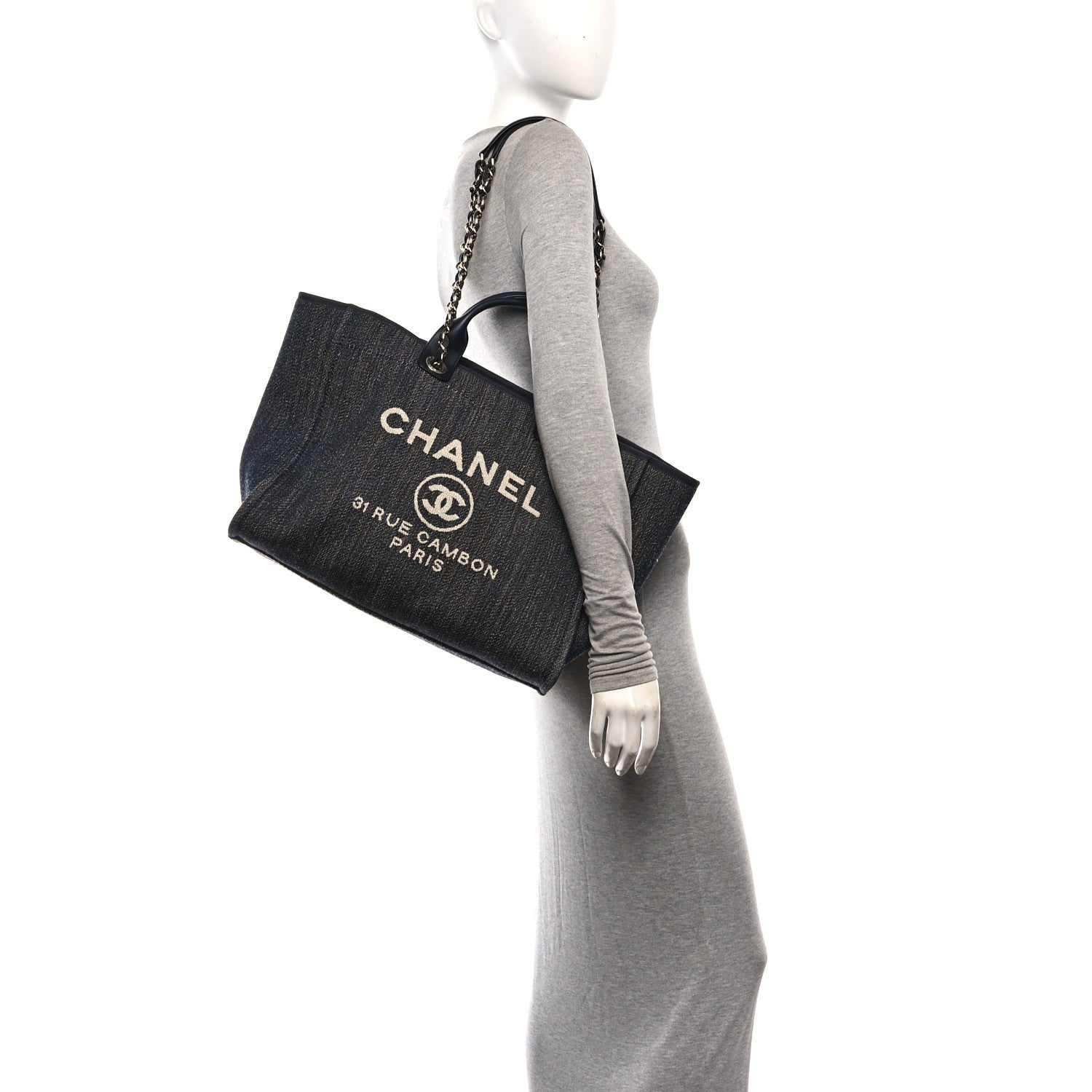 Chanel Denim Large Deauville Tote Dark Blue 2 of 11