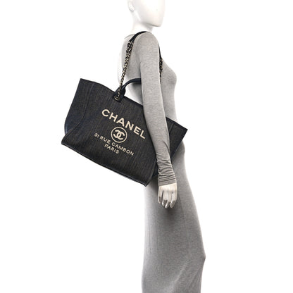 Chanel Denim Large Deauville Tote Dark Blue 2 of 11