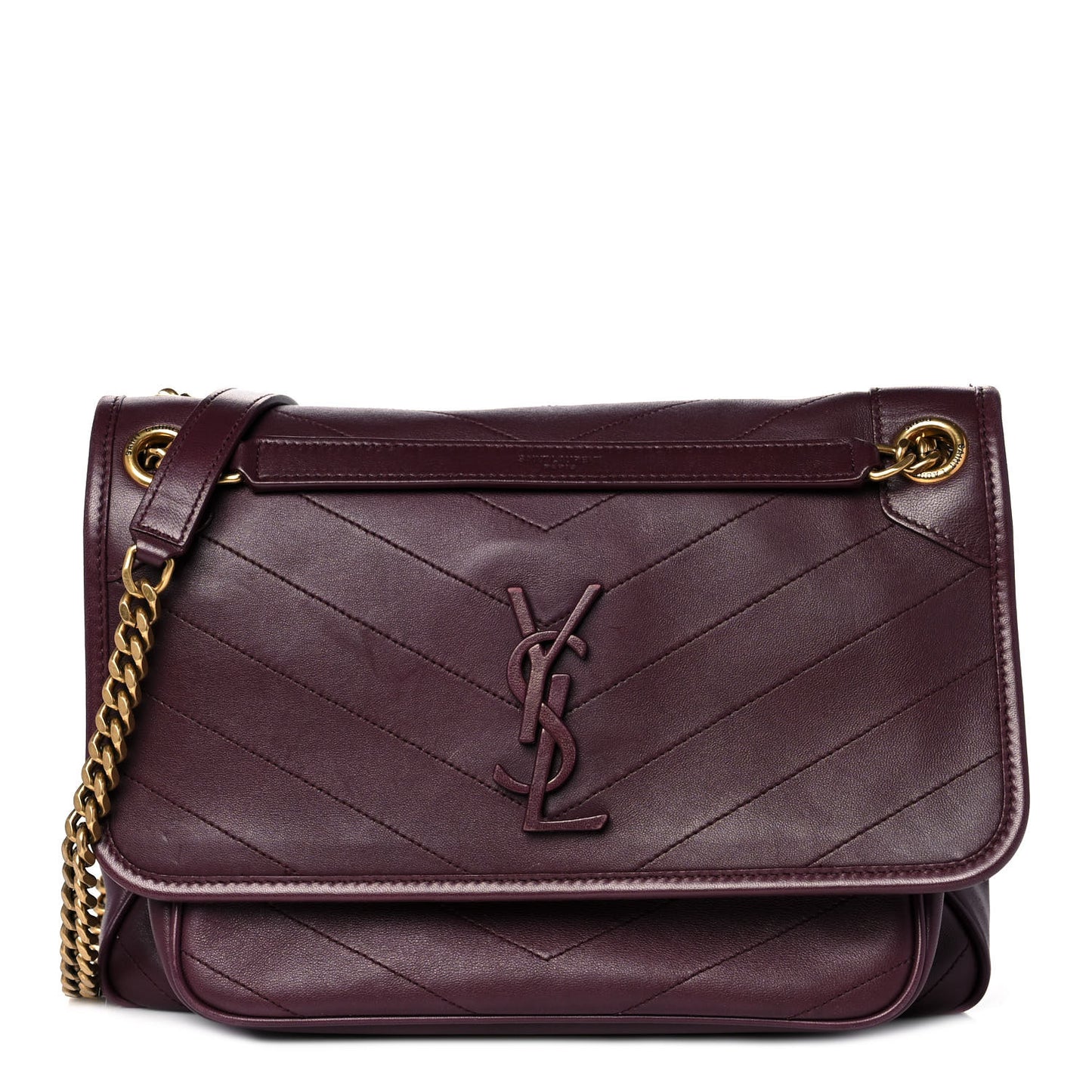 Lambskin Matelasse Monogram Medium Niki Chain Satchel Burgundy