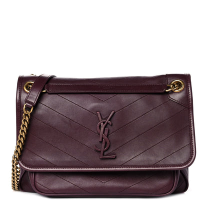 Saint Laurent Lambskin Matelasse Monogram Medium Niki Chain Satchel Burgundy 1 of 10
