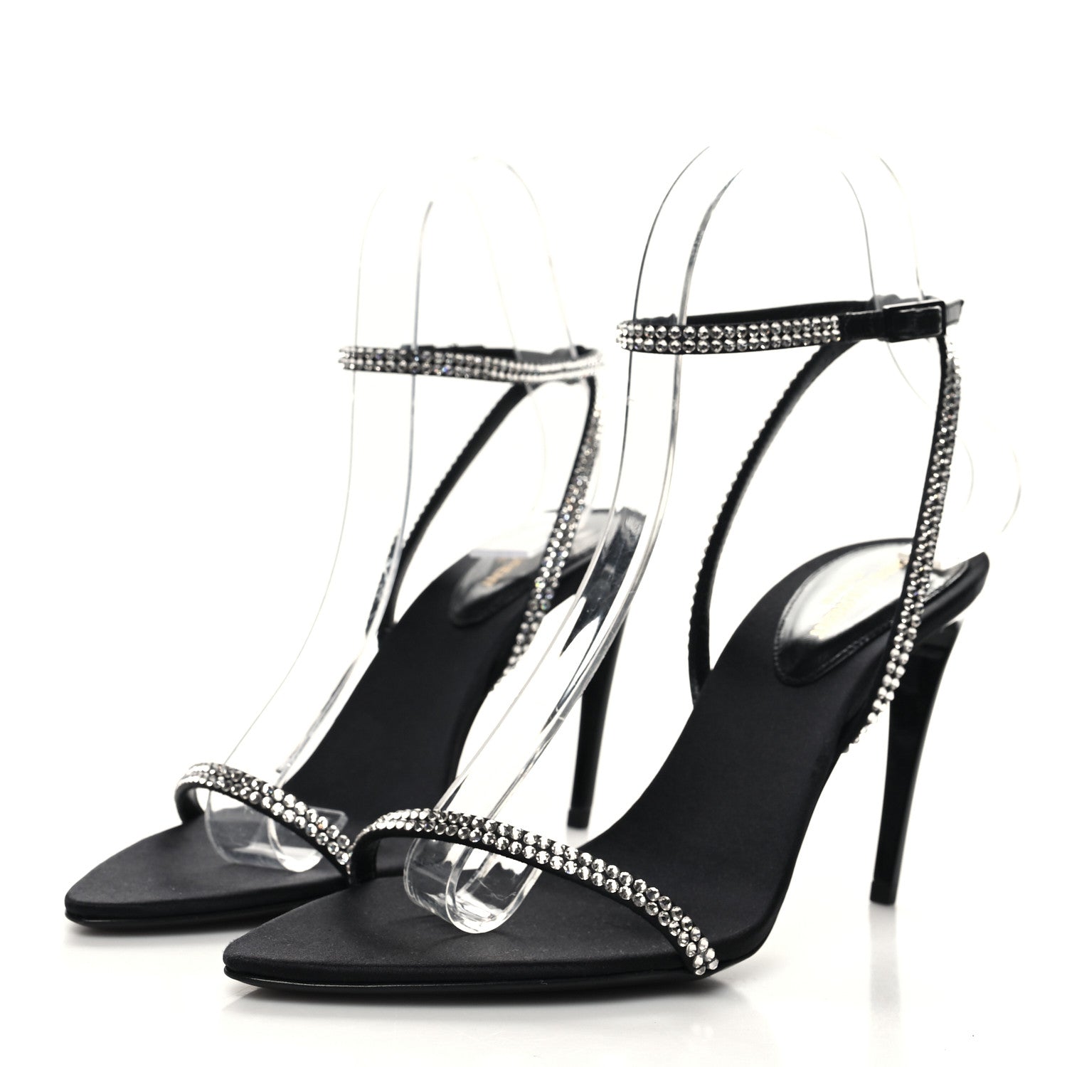 Saint Laurent Satin Crystal Georgia 90 Sandals 36.5 Black 3 of 7