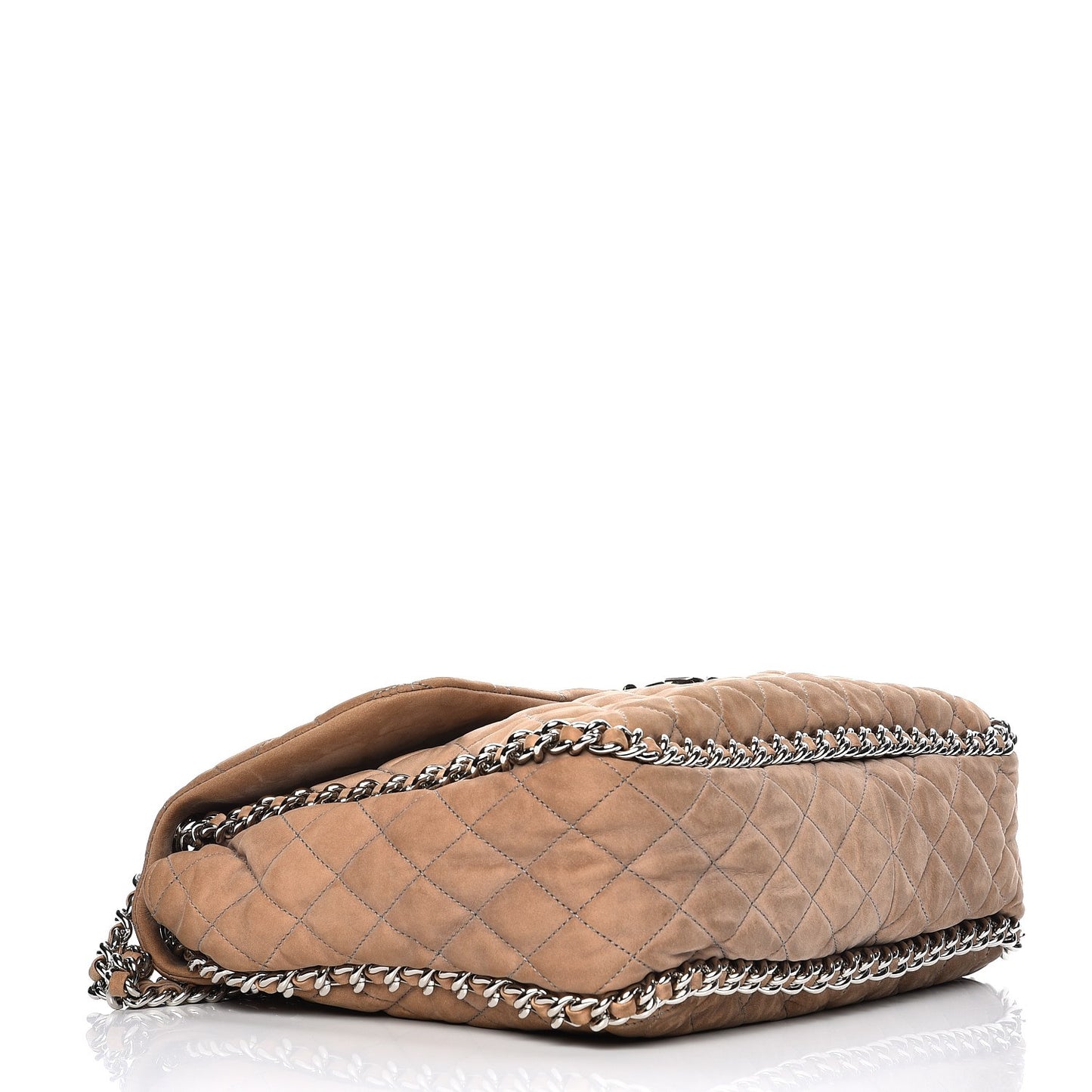 Nubuck Quilted Chain Around Maxi Flap Grey