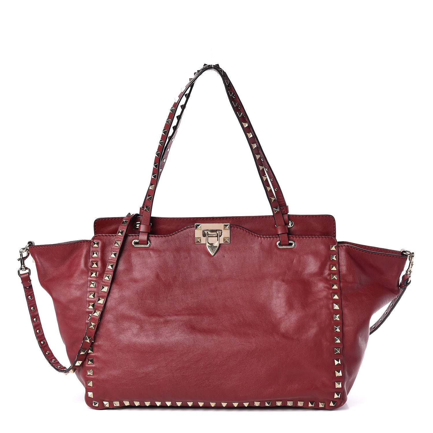 Valentino Garavani Vitello Medium Rockstud Tote Dark Red 1 of 15