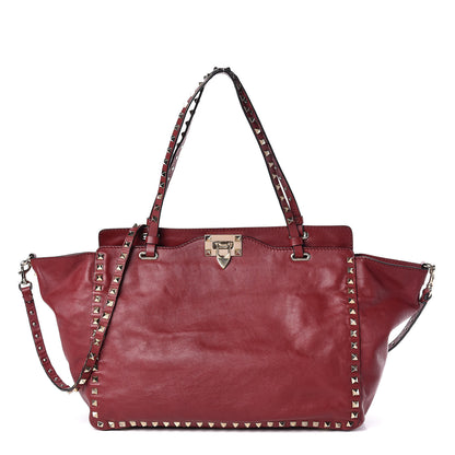 Valentino Garavani Vitello Medium Rockstud Tote Dark Red 1 of 15