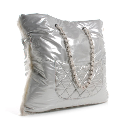 Chanel Vinyl Mohair Trimmed CC Bonbons Tote Silver 3 of 8