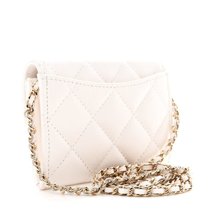 Chanel Caviar Quilted Flap Card Holder On Chain White 3 of 12
