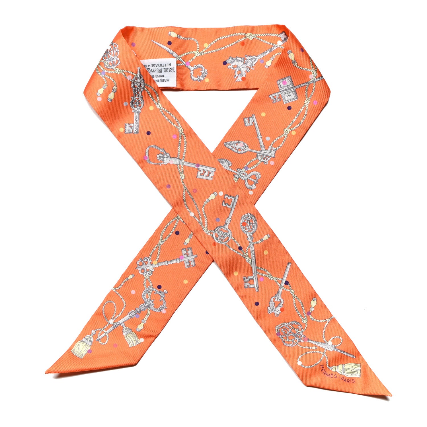 Hermes Silk Les Cles A Pois Twilly Abricot Gris Acier 1 of 4