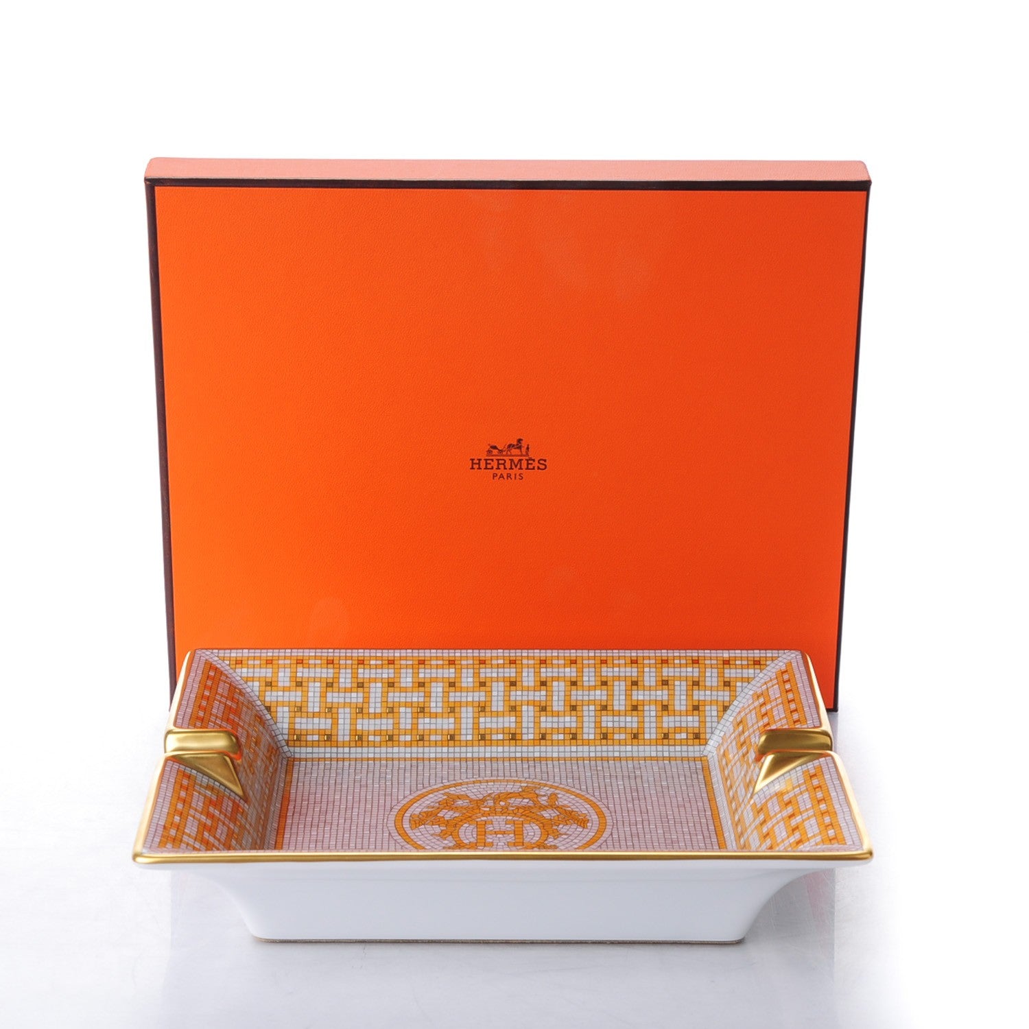 Hermes Porcelain Mosaique Au 24 Gold Ashtray 7 of 7