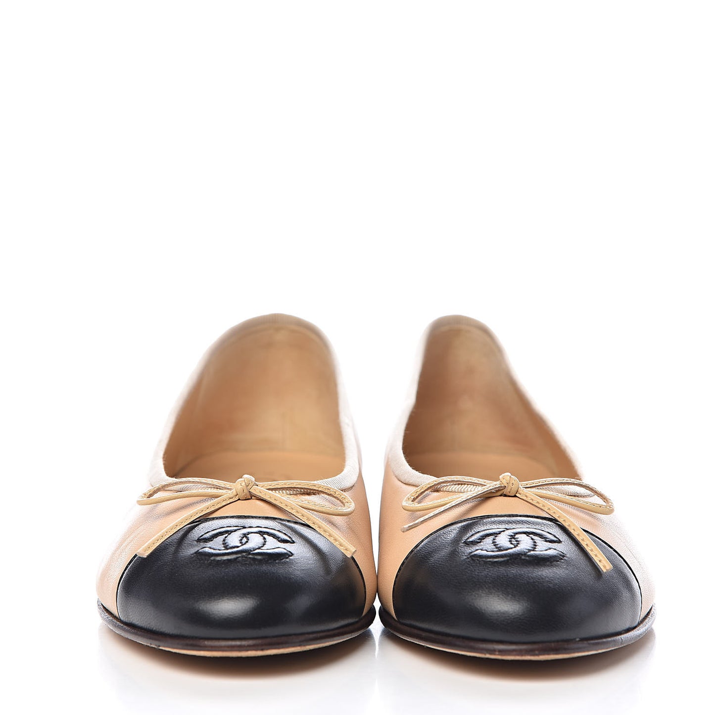 Lambskin Cap Toe CC Ballerina Flats 38 Beige Black