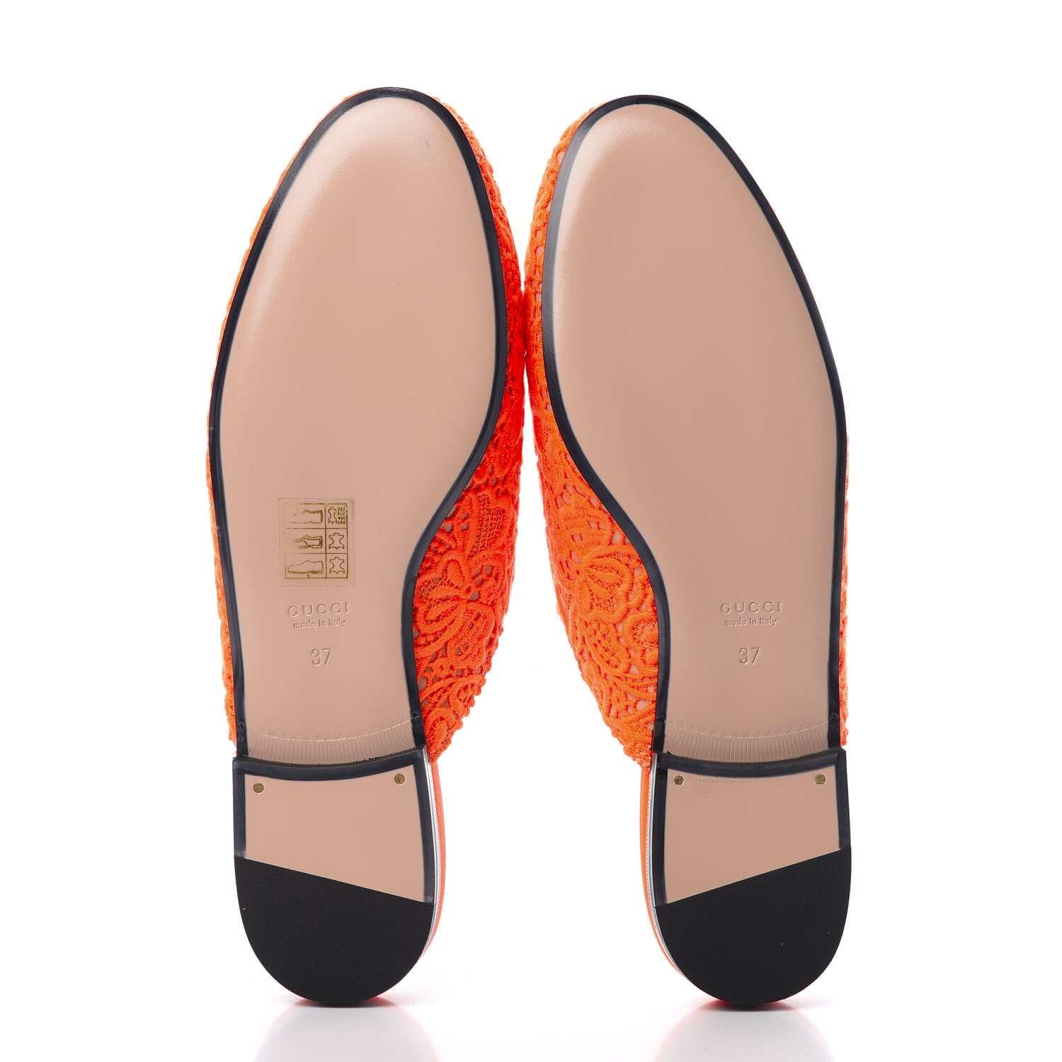 Gucci Lace Malaga Kid Womens Princetown Slippers 37 Orange Fluo Skin Rose 5 of 8