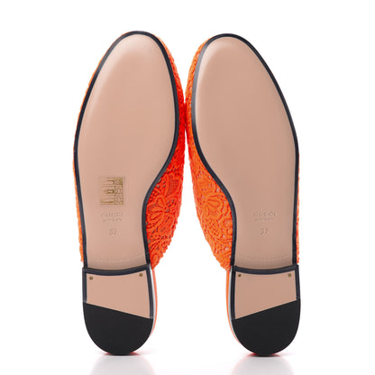 Gucci Lace Malaga Kid Womens Princetown Slippers 37 Orange Fluo Skin Rose 5 of 8