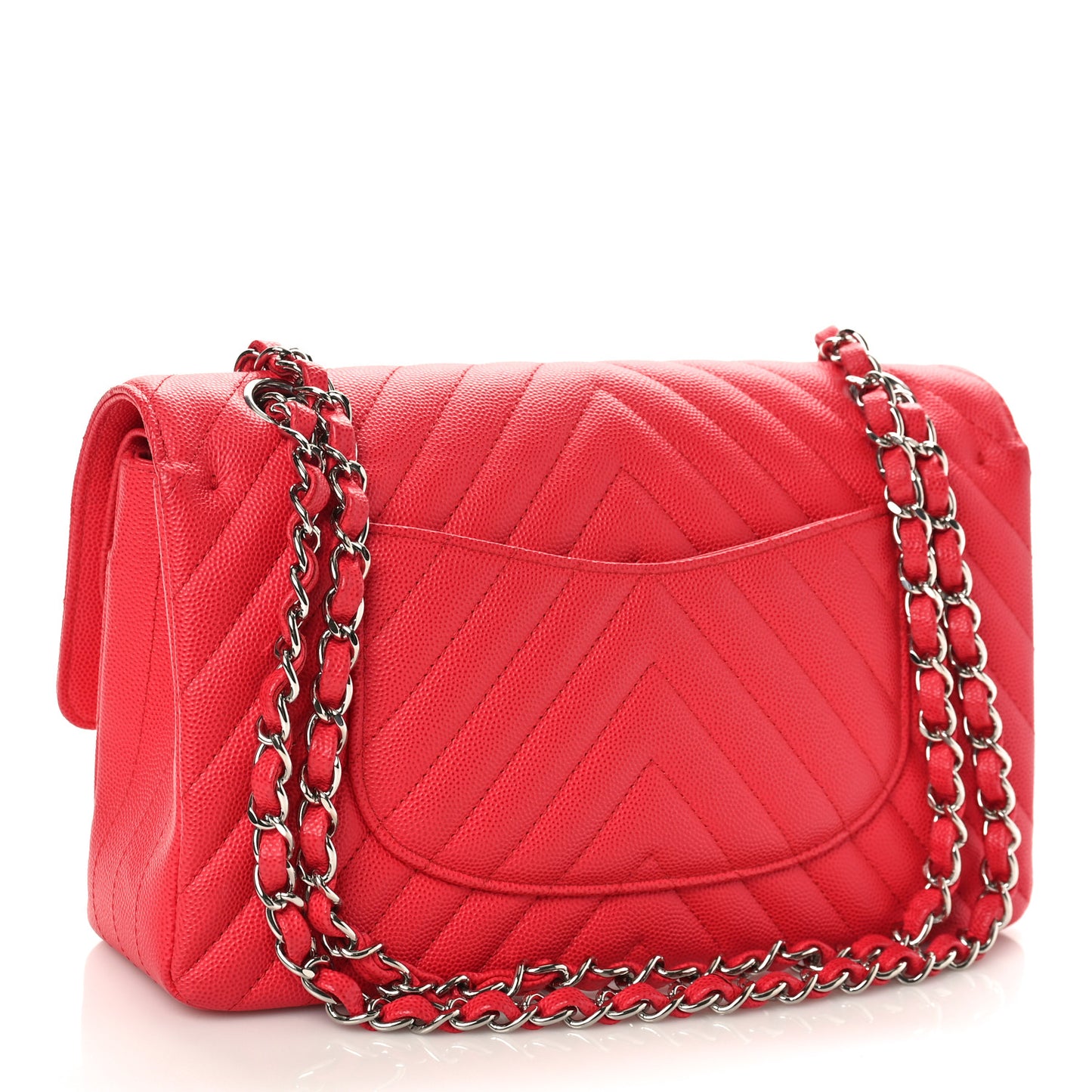 Caviar Chevron Quilted Medium Double Flap Dark Pink
