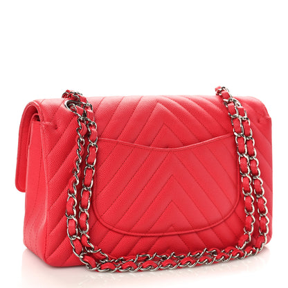 Chanel Caviar Chevron Quilted Medium Double Flap Dark Pink 2 of 9