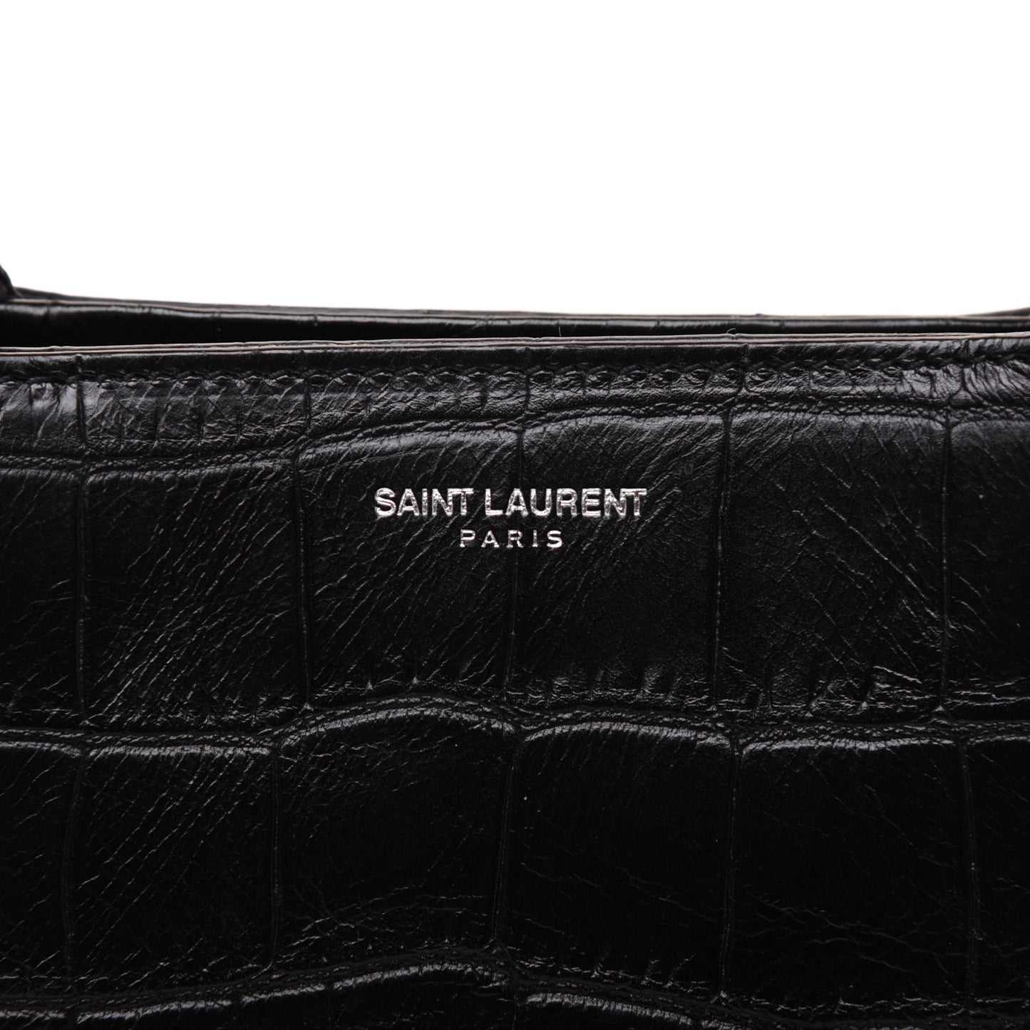 Calfskin Crocodile Embossed Small Cabas Rive Gauche Black