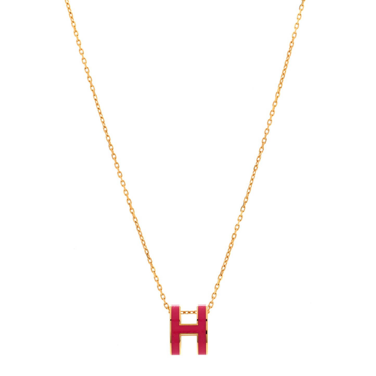 Lacquered Gold Pop H Pendant Necklace Rose Indien