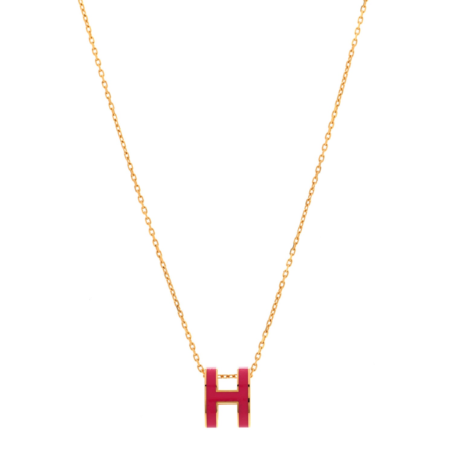 Hermes Lacquered Gold Pop H Pendant Necklace Rose Indien 1 of 7