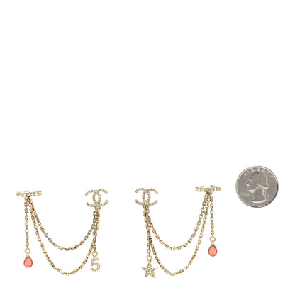 Chanel Crystal Star 5 Drop CC Earrings Gold 2 of 4