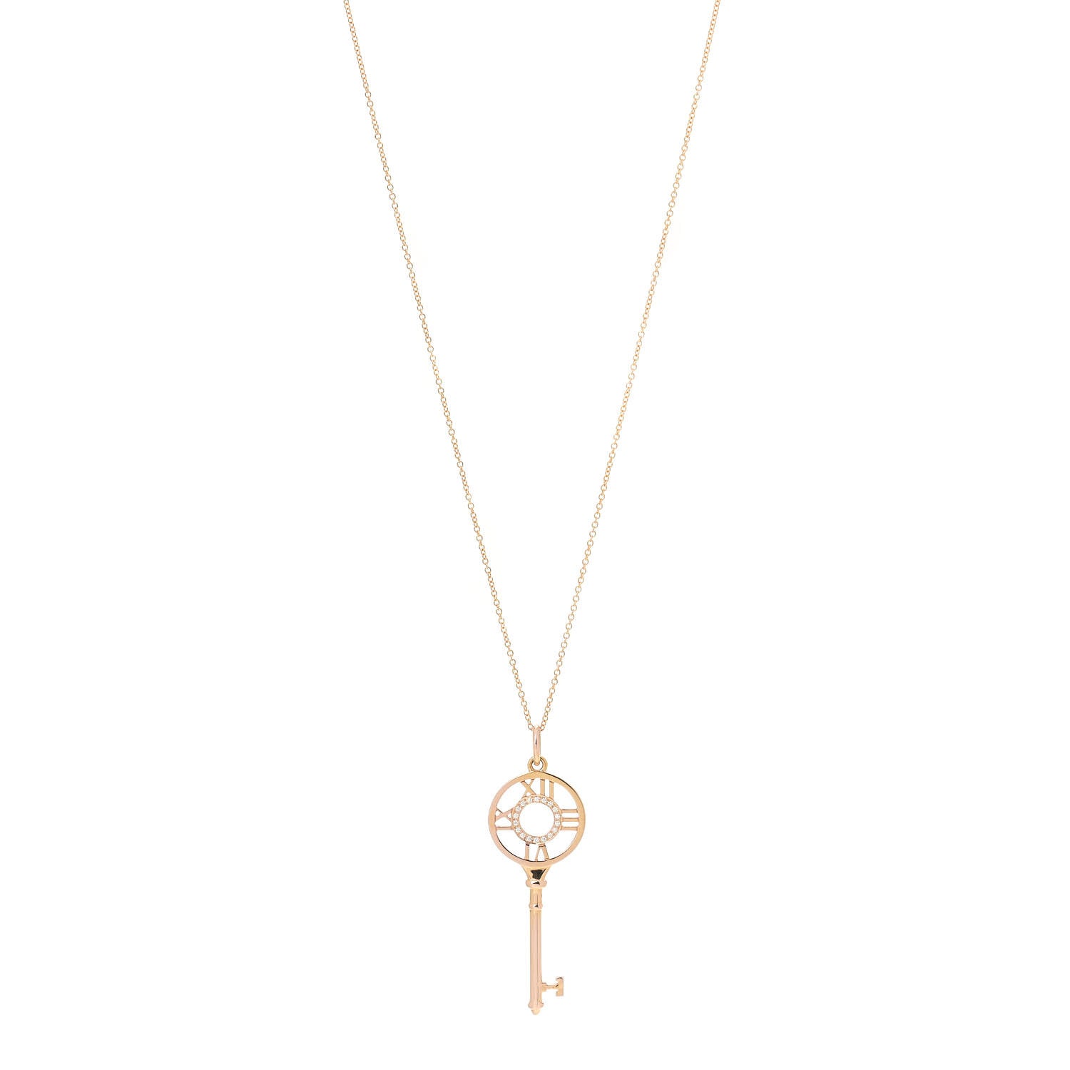 Tiffany 18K Rose Gold Diamond Atlas Key Pendant Necklace 1 of 7