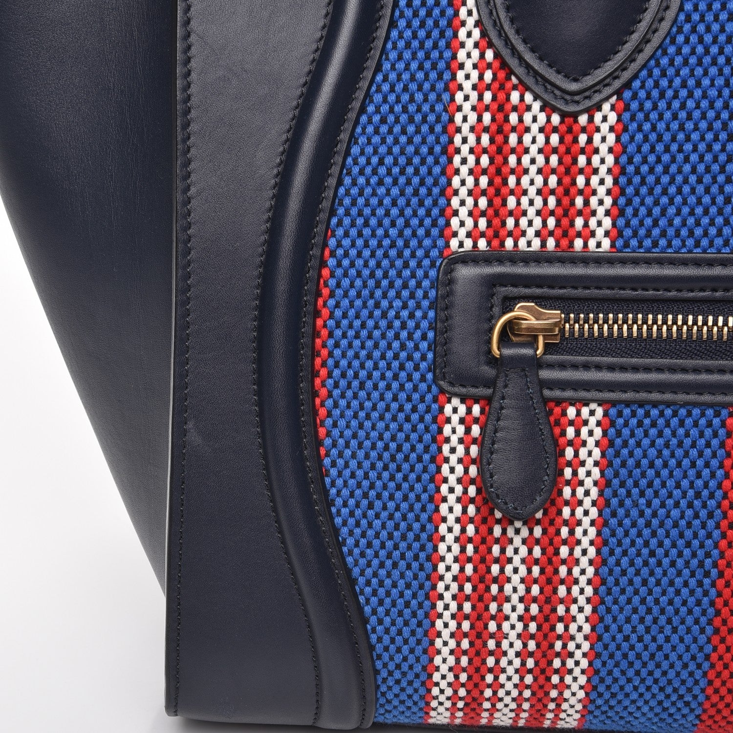 Celine Smooth Calfskin Striped Cotton Canvas Mini Luggage Navy Blue 15 of 15