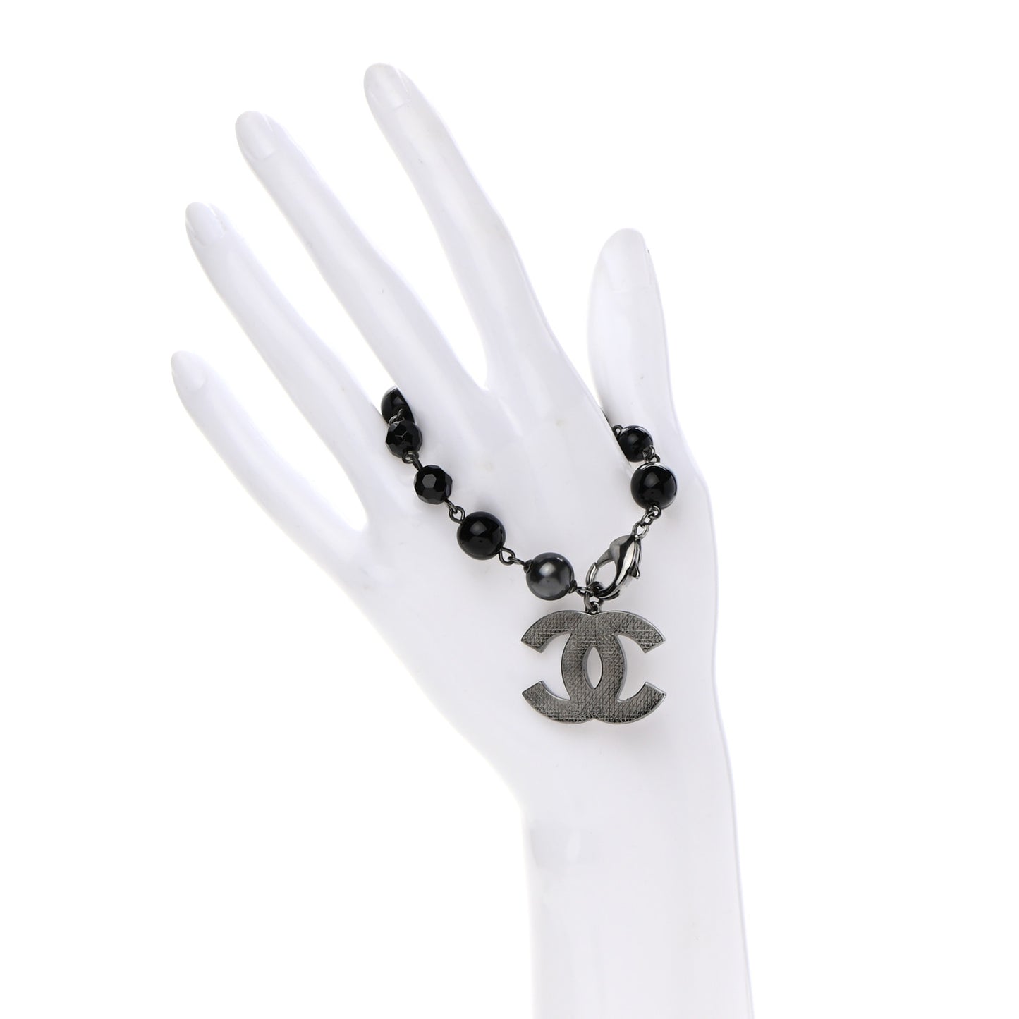 Ruthenium Pearl Beaded CC Bracelet Black