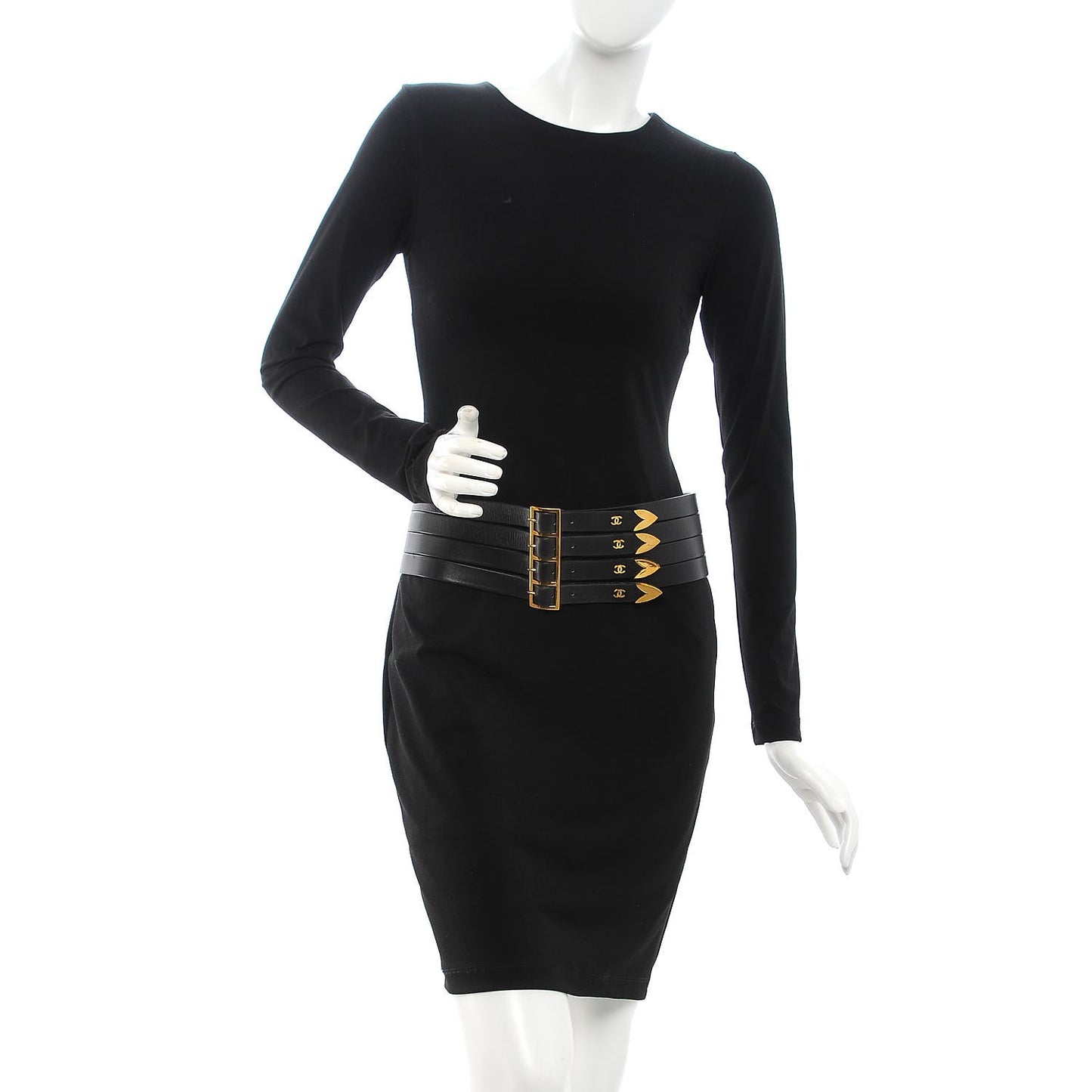 Lambskin CC Buckle Wide Belt 85 34 Black