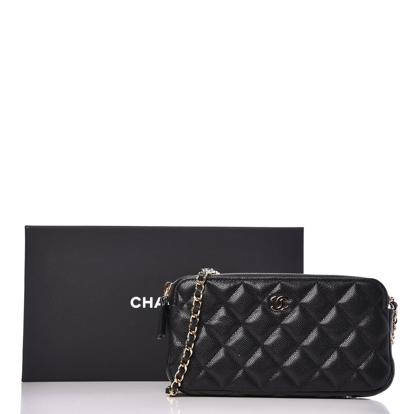 Caviar Quilted Small Clutch With Chain Black