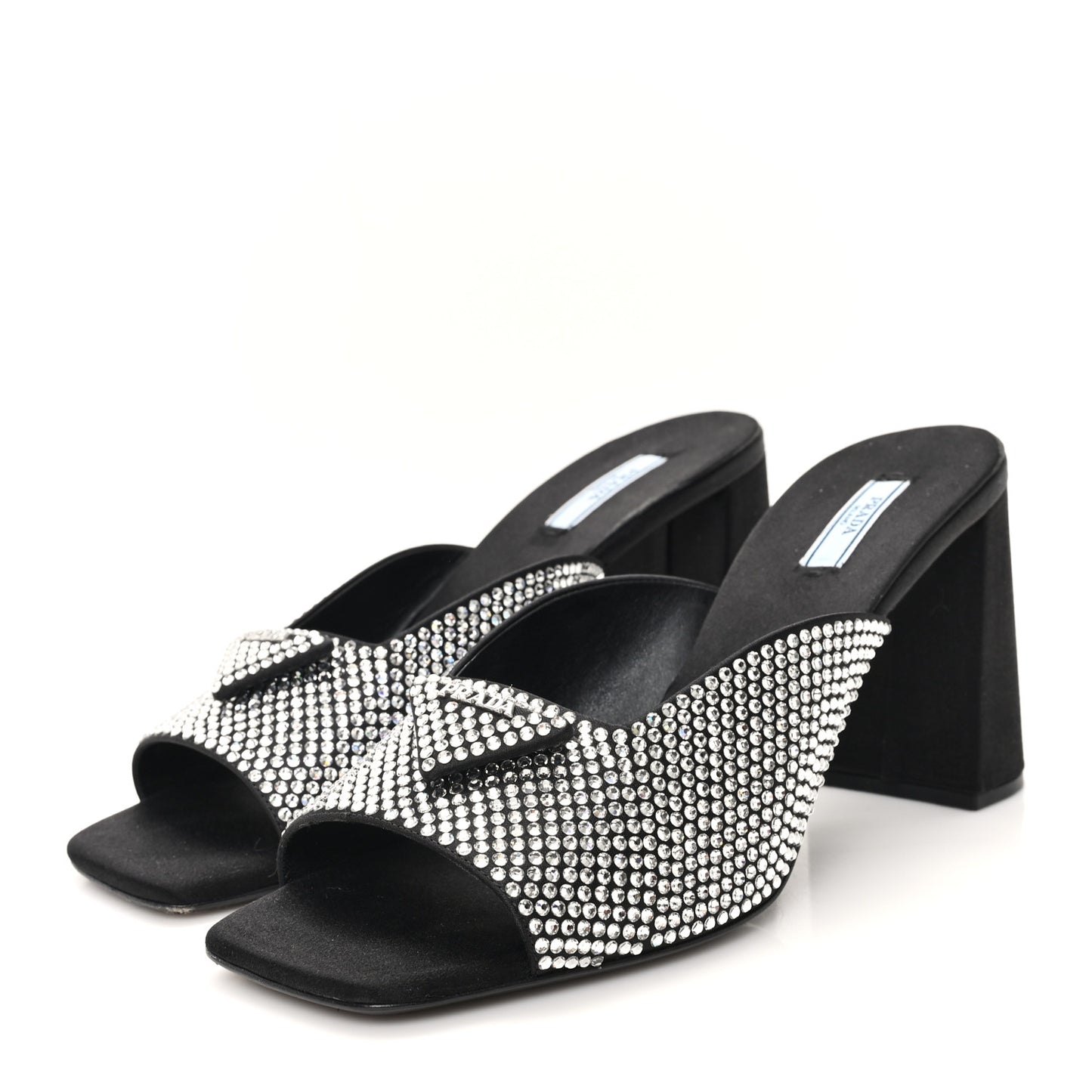 Satin Crystal Logo 65mm Slide Sandals 41 Cristal