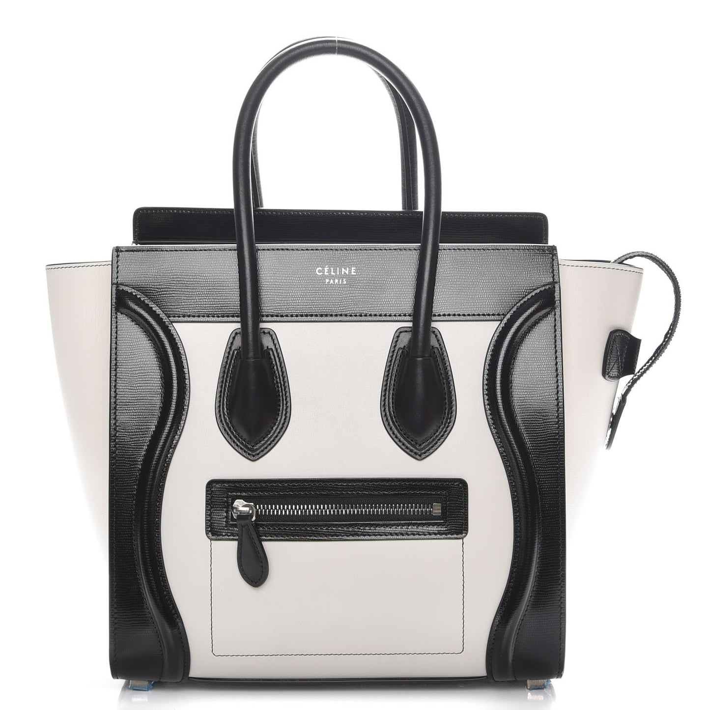 Sleek Calfskin Micro Bi-Color Luggage Black White