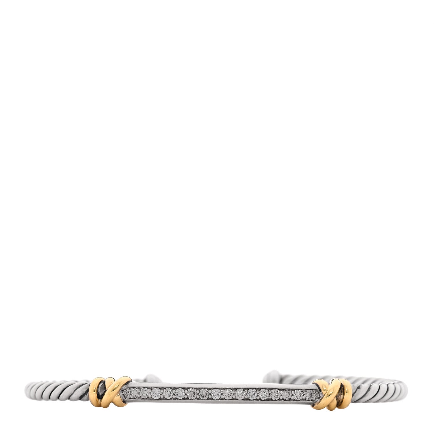 David Yurman Sterling Silver 18K Yellow Gold Diamond Helena Cuff Station Bracelet 1 of 3