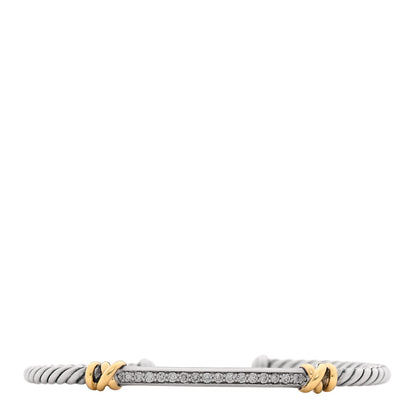 David Yurman Sterling Silver 18K Yellow Gold Diamond Helena Cuff Station Bracelet 1 of 3