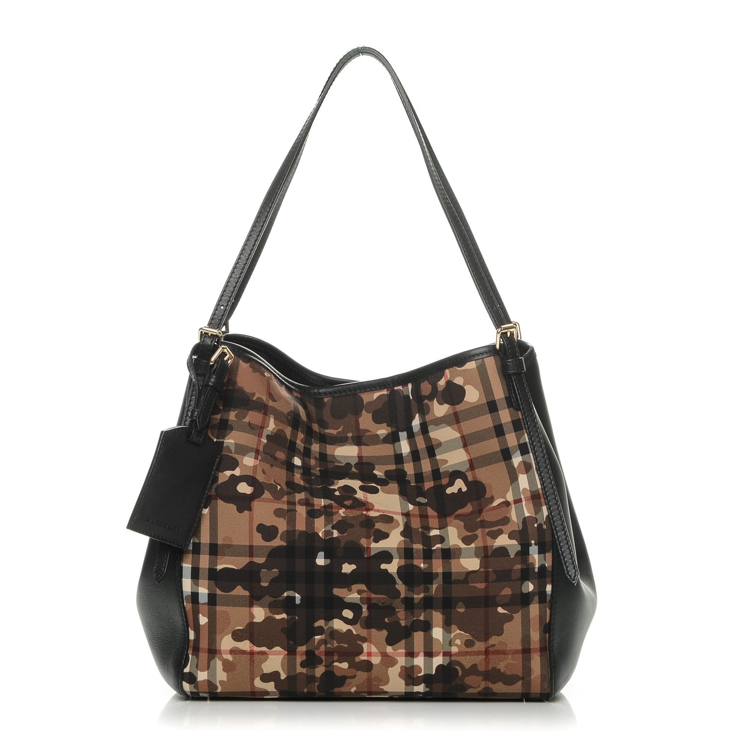 Burberry Nylon Calfskin Camouflage Check Small Canterbury Tote Black 1 of 6