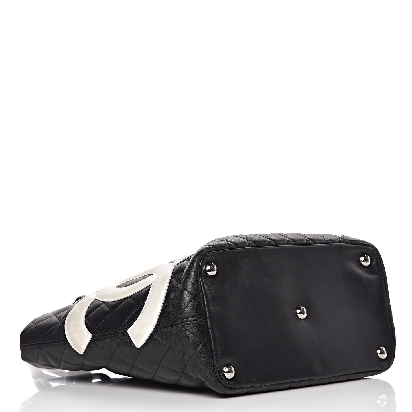 Calfskin Quilted Large Cambon Tote Black White