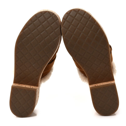 Chanel Suede Calfskin Shearling Turn Lock Clogs 36 Brown 5 of 8