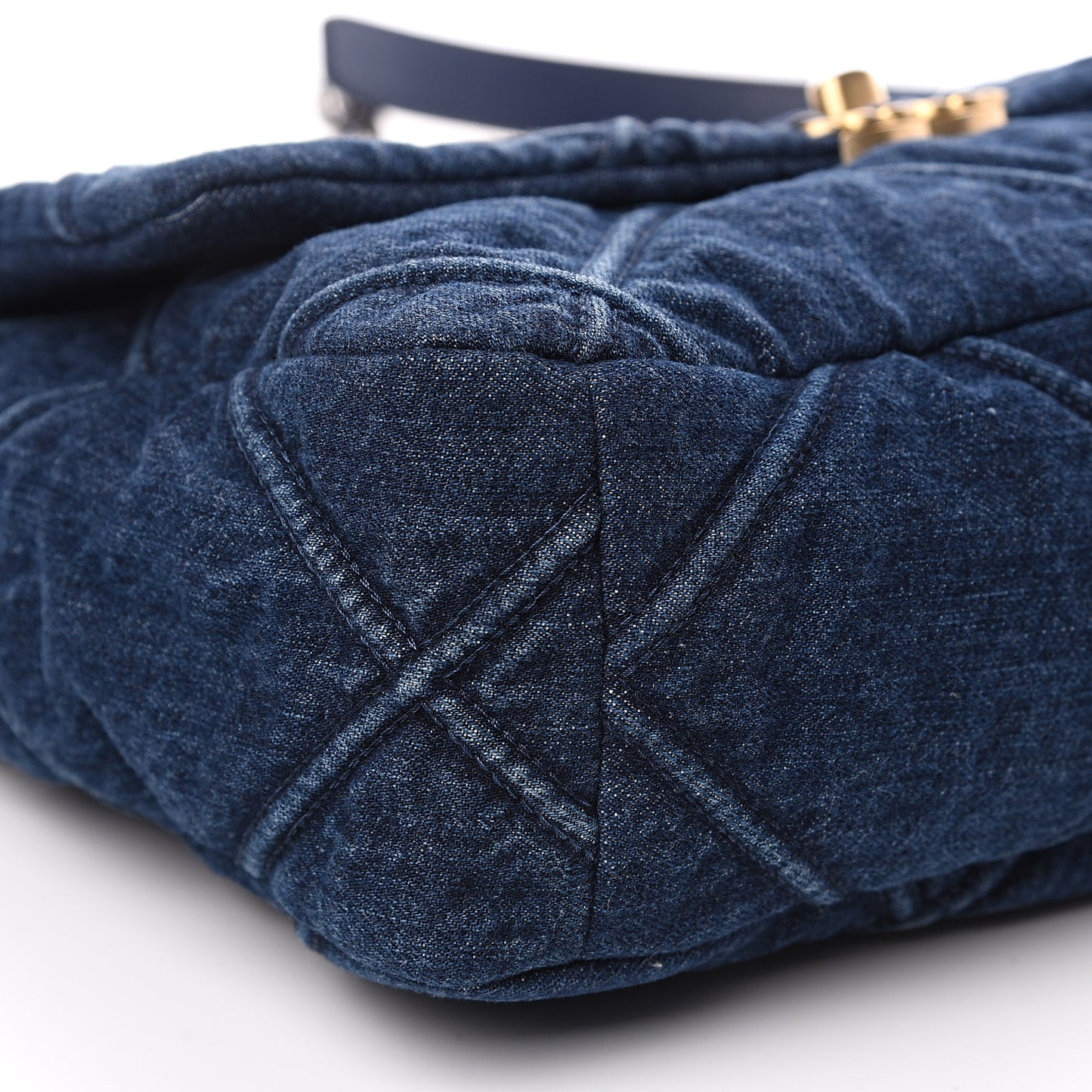 Denim Quilted Large 19 Flap Blue
