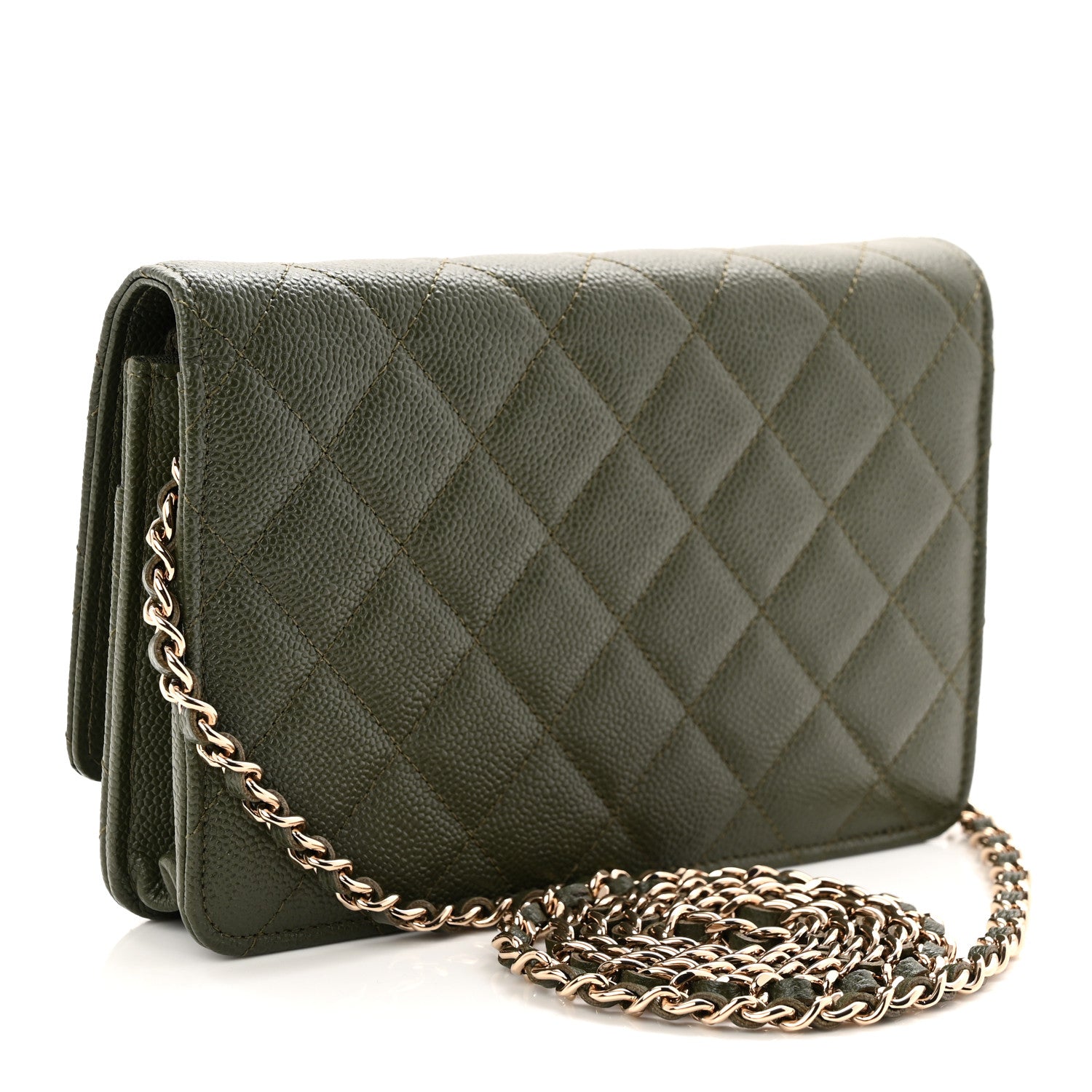 Chanel Caviar Quilted Multi Chain Wallet On Chain WOC Khaki 3 of 12