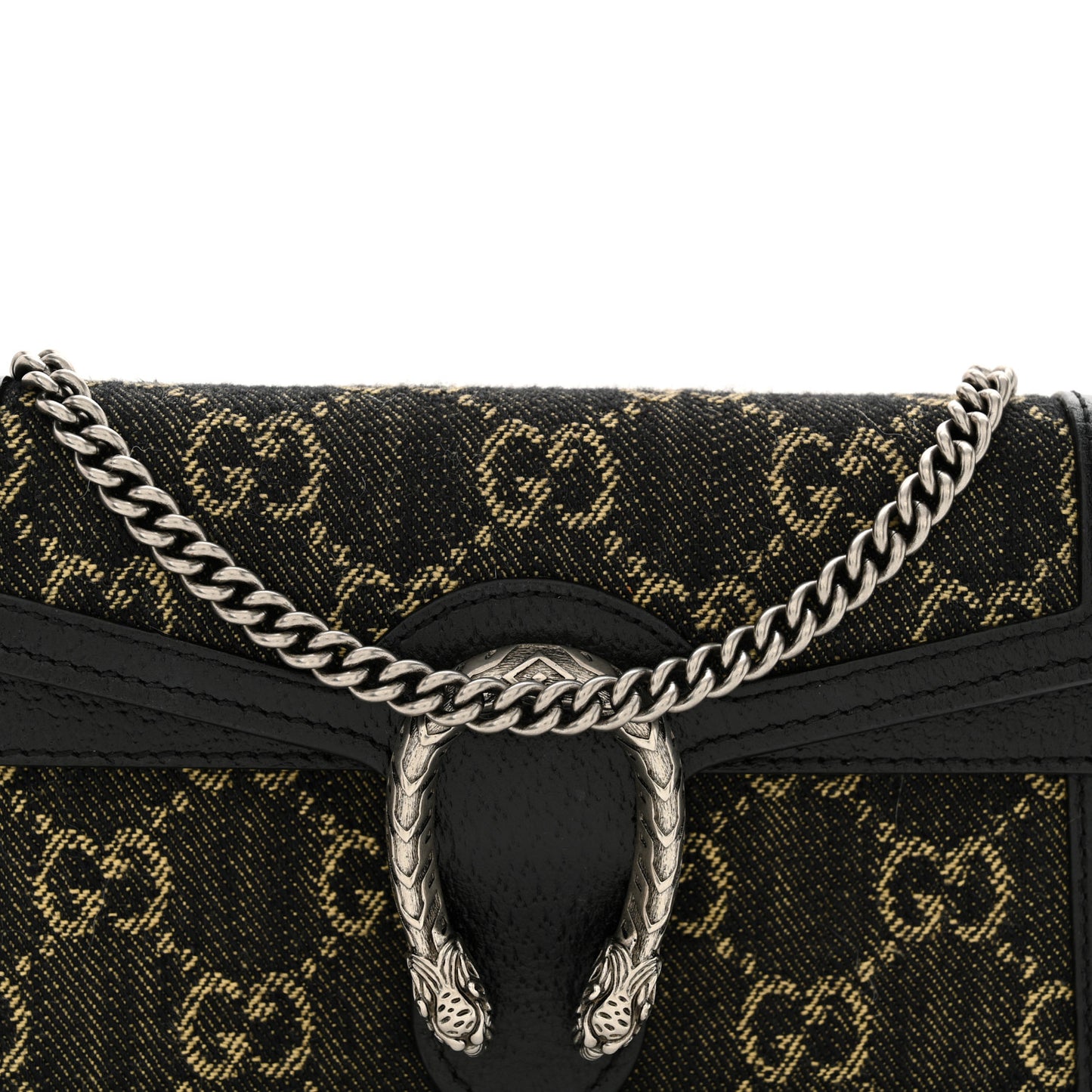 Jacquard Black Denim GG Monogram Super Mini Dionysus Shoulder Bag Black Ivory