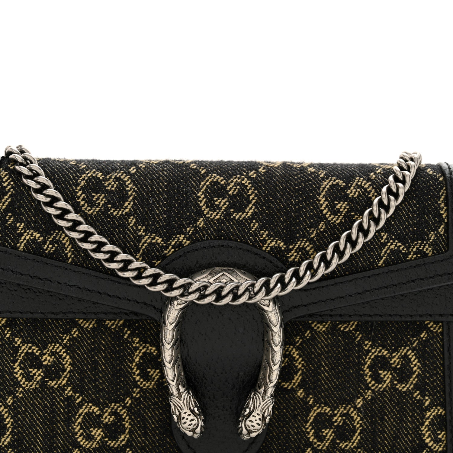 Gucci Jacquard Black Denim GG Monogram Super Mini Dionysus Shoulder Bag Black Ivory 7 of 10