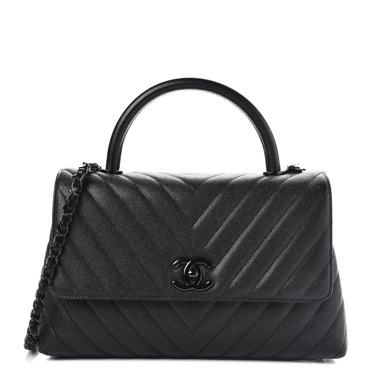 Caviar Chevron Quilted Small Coco Handle Flap So Black