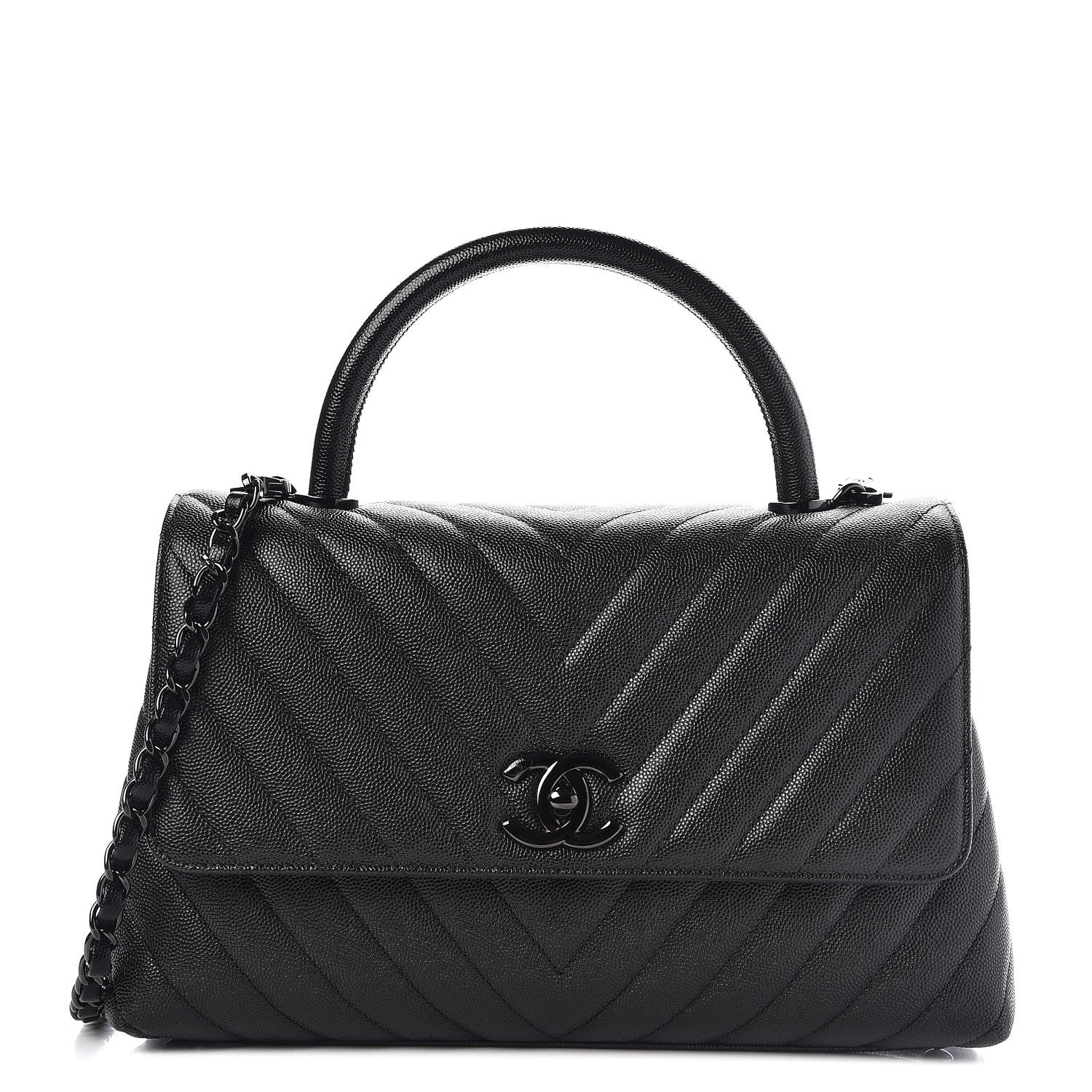 Chanel Caviar Chevron Quilted Small Coco Handle Flap So Black 1 of 9