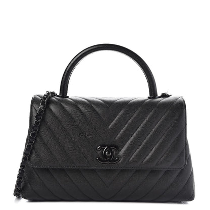 Chanel Caviar Chevron Quilted Small Coco Handle Flap So Black 1 of 9