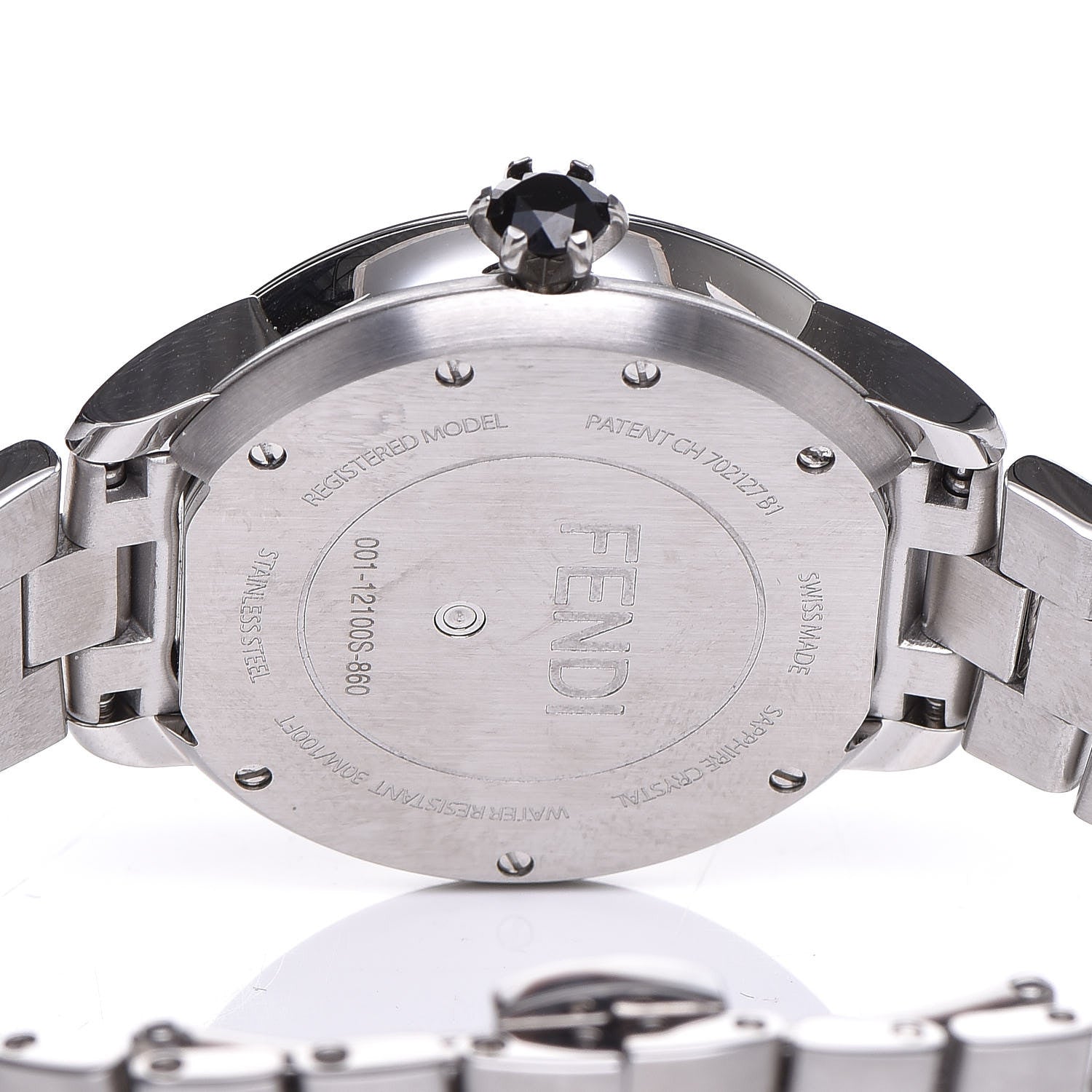 Fendi Stainless Steel Mother of Pearl Topaz Spinel 33mm Ishine Rotating Gem Quartz Watch Black 7 of 9