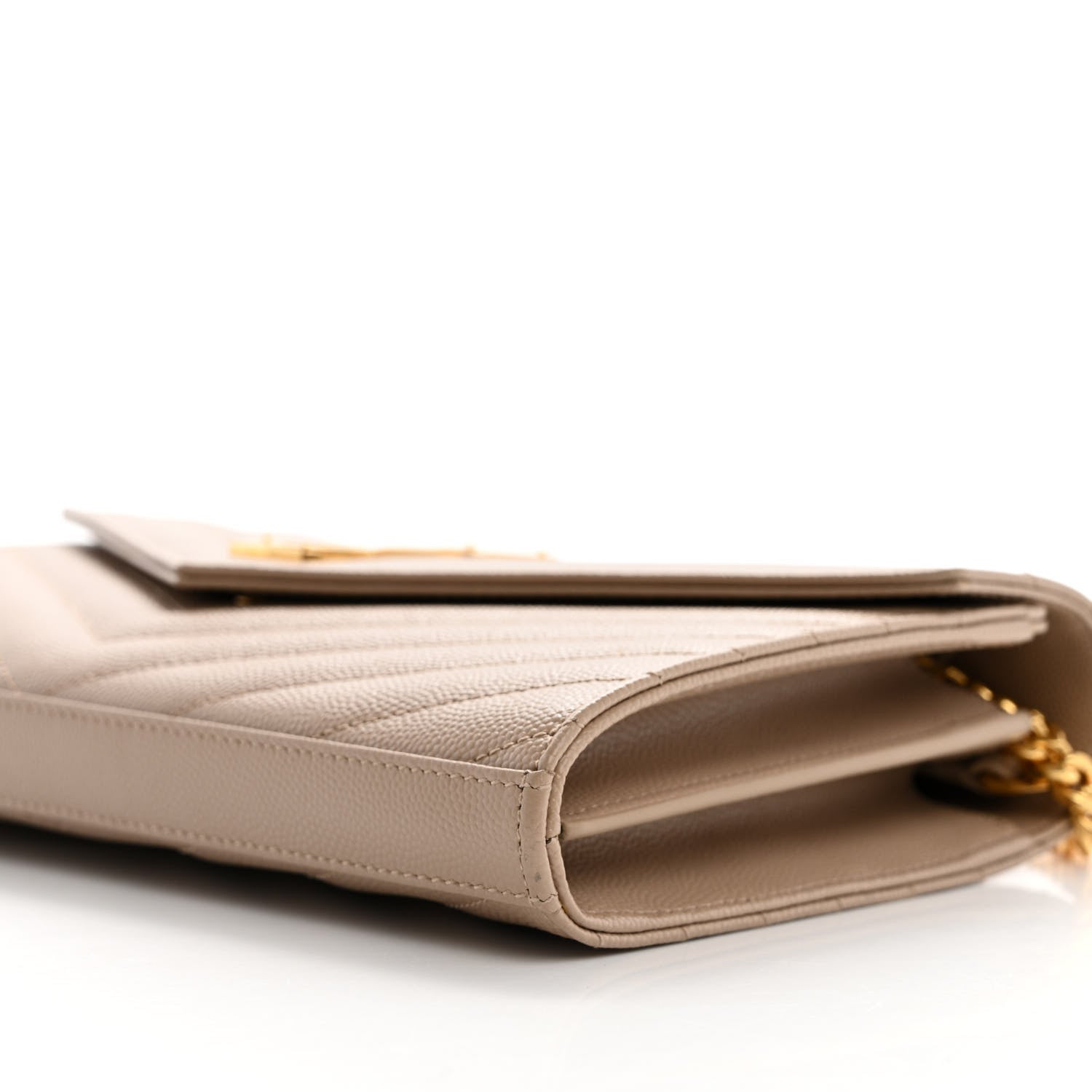 Saint Laurent Grain De Poudre Matelasse Chevron Monogram Chain Wallet Dark Beige 9 of 9
